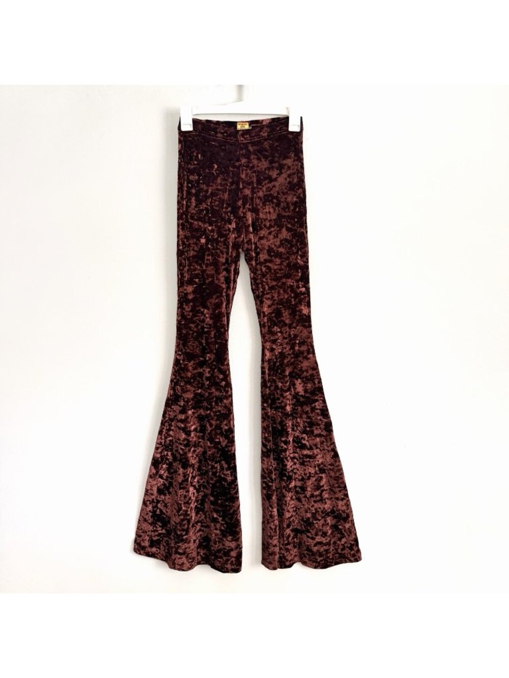 Miracle Eye Handmade Brown Velvet Flare Pull-On Pants Women’s Sz XS Bell Bottoms